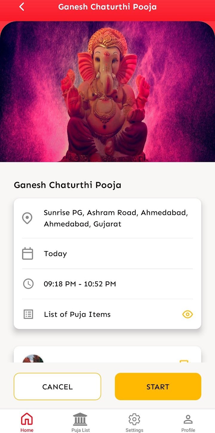 PujaGuru app showing a Ganesh Chaturthi Pooja booking